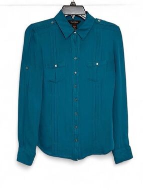 White House Black Market Teal Silk Blouse